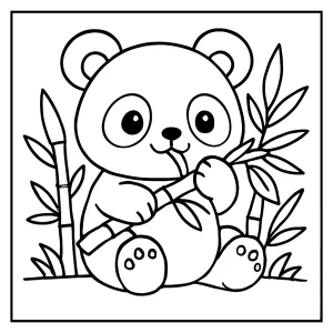 Kawaii panda eating bamboo coloring page for kids to print and color