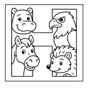 Letter H animal mascots coloring page for kids to print and color