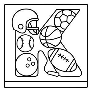 Letter K sports gear coloring page for free printable activity