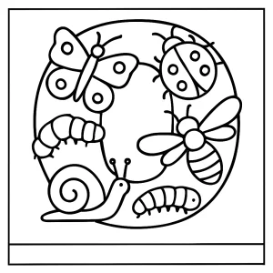 Letter O garden bugs coloring page for children to print and color