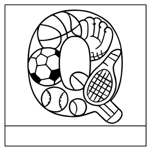 Letter Q sports gear coloring page for free printable activities