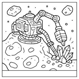 Asteroid mining rig extracting crystal ore coloring page – free printable for kids