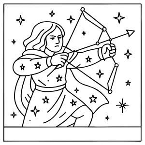 Astral archer with constellation bow coloring page for free printable fun