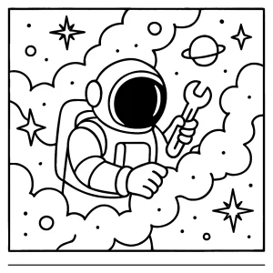 Astronaut assembling nebula nursery coloring page for free printable fun