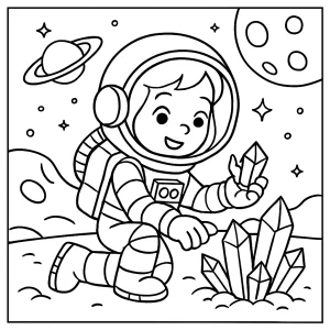 Astronaut girl collecting crystal samples coloring page for free printable fun