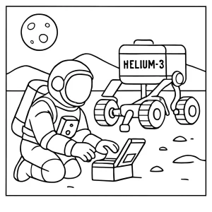 Astronaut performing research on helium-3 mining rover coloring page for free printable fun