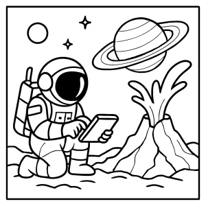 Astronaut studying ice volcano on Enceladus coloring page for free printable use
