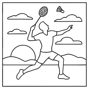 Badminton athlete sunset silhouette coloring page for free printable fun