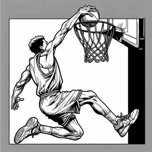 Basketball player jumping to slam dunk a ball