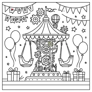 page de coloriage steampunk carnaval anniversaire à imprimer gratuitement pour enfants
