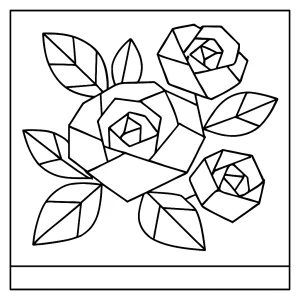 Camellia Origami Collage coloring page for free, printable floral design featuring camellia flowers in origami style.