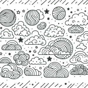 Outline drawing of fluffy clouds for coloring