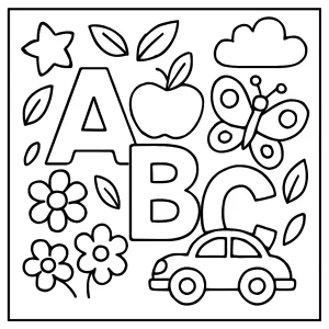 ABC letters coloring page with large, clear alphabet letters for kids to color and learn
