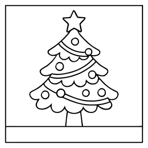 Christmas tree coloring page with ornaments and star, free printable coloring page