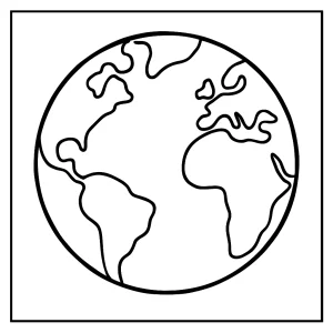Earth coloring page for kids, printable outline of planet Earth to color