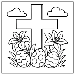 Easter cross coloring page featuring a decorative cross for kids to print and color