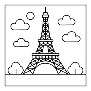 Eiffel Tower coloring page – printable illustration of the famous Paris landmark for kids and adults to color