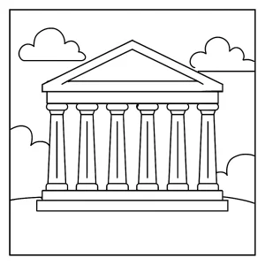 Greek temple coloring page with detailed columns and steps, free printable for kids