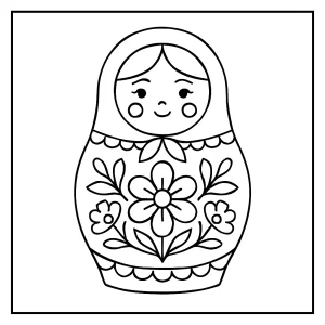 Russian Doll coloring page with traditional patterns for kids and adults to print and color