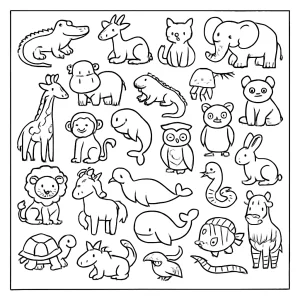 A-Z animals alphabet coloring page featuring all letters with animal illustrations for children
