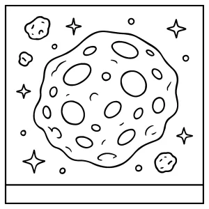 Asteroid coloring page for kids featuring a rocky asteroid in outer space, printable and free