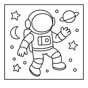 Astronaut coloring page - free printable drawing of an astronaut floating in space for kids to color.
