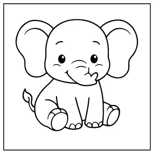 Baby elephant coloring page for kids to print and color. Free printable featuring a cute baby elephant illustration.