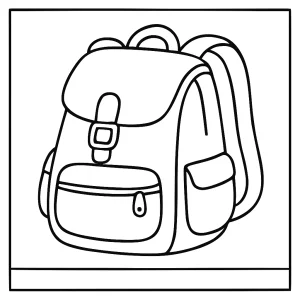Backpack coloring page for kids to print and color, featuring a detailed school backpack illustration.