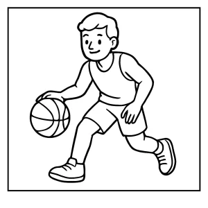 Basketball player coloring page featuring an athlete in action, free printable sheet
