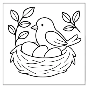 Bird nest coloring page featuring a nest with eggs and branches for free printable coloring