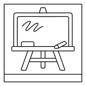 Blackboard coloring page with classroom elements, printable and free for kids