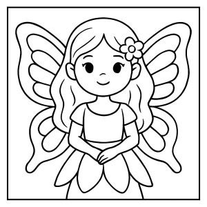 Butterfly girl coloring page featuring a whimsical girl with butterfly wings, printable for kids