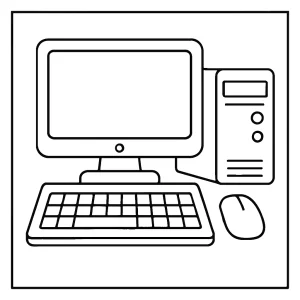 Computer coloring page for kids – free printable illustration of a computer for coloring activities
