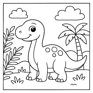 Smiling dinosaur coloring page for kids to print and color for free