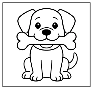 Dog with bone coloring page – free printable sheet for kids to color