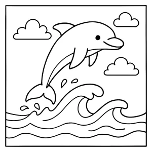 Dolphin jumping coloring page – printable outline of a dolphin leaping out of the ocean for kids to color