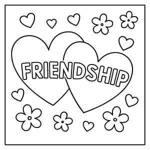 Friendship hearts coloring page featuring intertwined hearts for kids to color and print for free