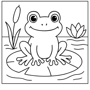 Frog on lily pad coloring page for kids to print and color
