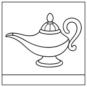 Genie lamp coloring page printable featuring a magical lamp for kids to color