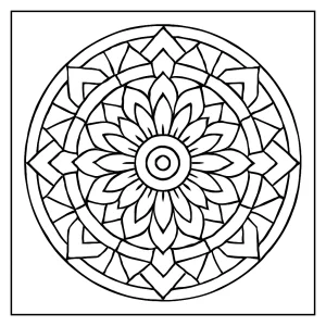 Geometric mandala coloring page featuring intricate patterns and shapes for free printable coloring fun