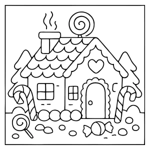 Printable gingerbread house coloring page for kids to decorate and color