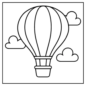 Hot air balloon coloring page for free printable fun, featuring a large balloon floating in the sky.
