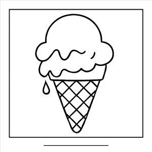 Ice cream cone coloring page with a scoop on top, printable and free for kids