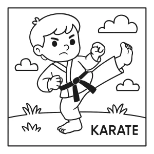karate kid practicing kicks, printable coloring page for free