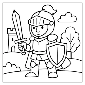 Brave knight coloring page for kids featuring a knight in armor, printable and free to color.