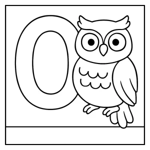 Letter O and owl coloring page for free printable fun, featuring a cute owl with the alphabet letter O for kids.