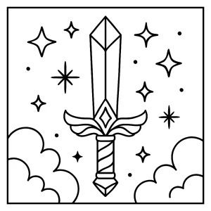Magic sword coloring page for kids – printable fantasy sword design to color in