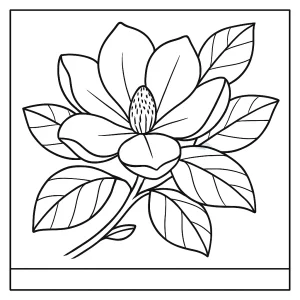 Magnolia flower coloring page with detailed petals, printable for kids and adults