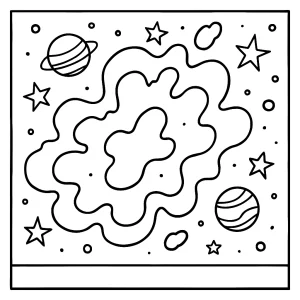 Printable nebula coloring page featuring cosmic clouds and stars for kids