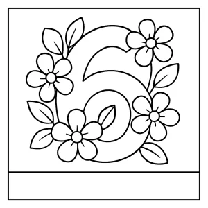 Number 6 flowers coloring page with six floral designs for kids to color